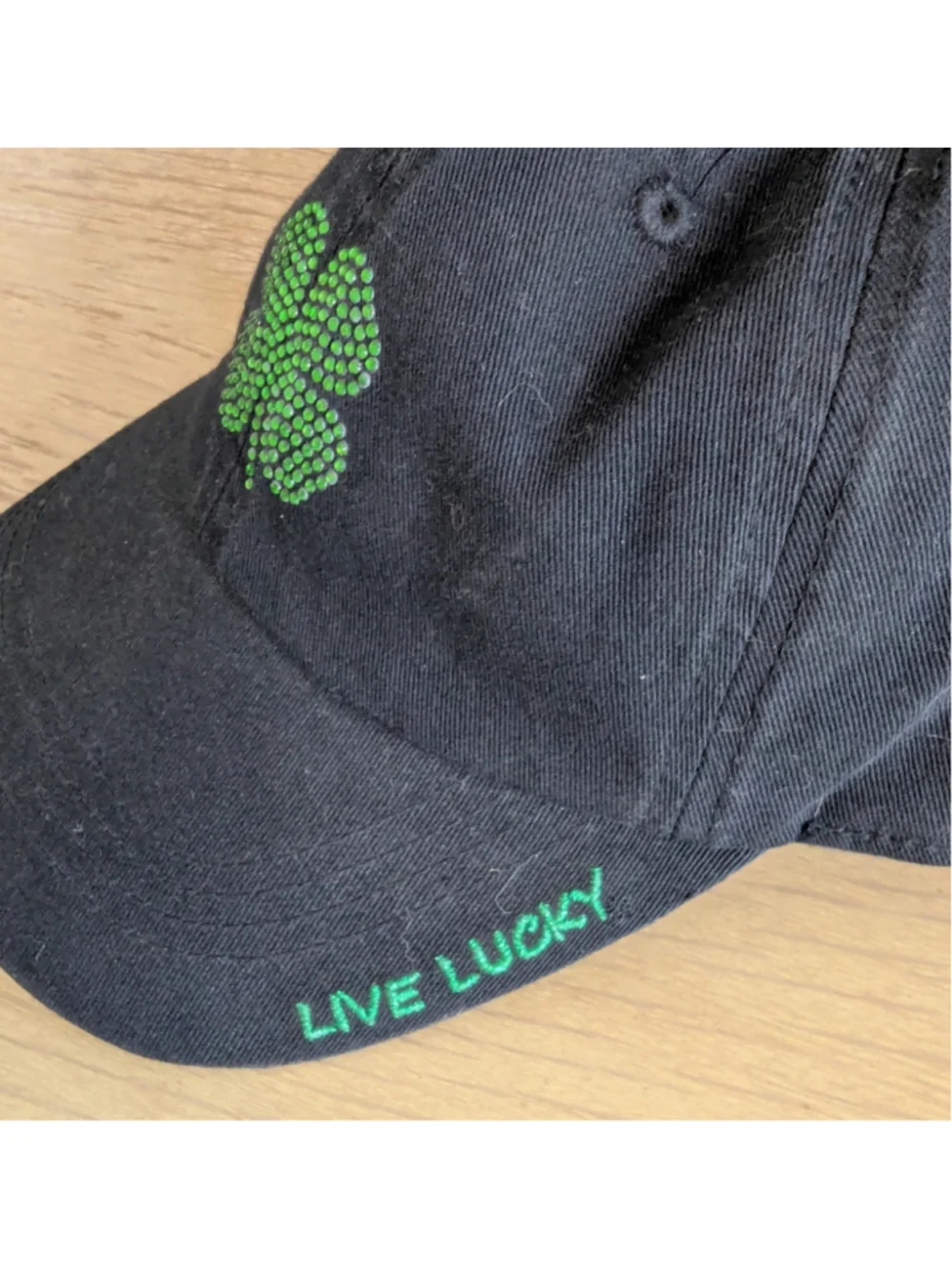 Black Clover Women's Black Baseball Cap with Green Shamrock Live Lucky Golf